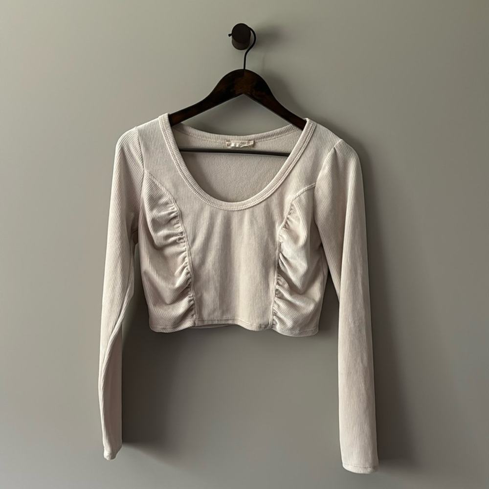 ALTAR’D STATE RIBBED VELVETY / VELOUR LONG SLEEVE CROP TOP SIZE SMALL